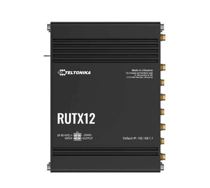 Teltonika RUTX12 Dual LTE CAT 6 Industrial 4G LTE Router with Dual SIM, Dual-Band WiFi 5, Bluetooth LE, GNSS & 5 Gigabit Ethernet Ports, PSU Included