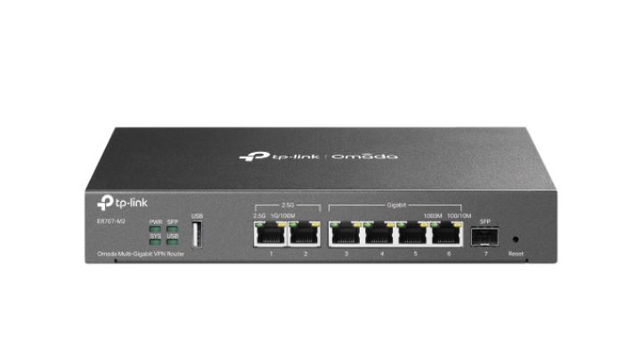 TP-Link ER707-M2 Omada Multi-Gigabit VPN Router with 2x 2.5Gbps RJ45, 5x Gigabit Ports (1xSFP + 4x RJ45), USB 2.0, High-Security VPN, Load Balancing & Centralized Cloud Management