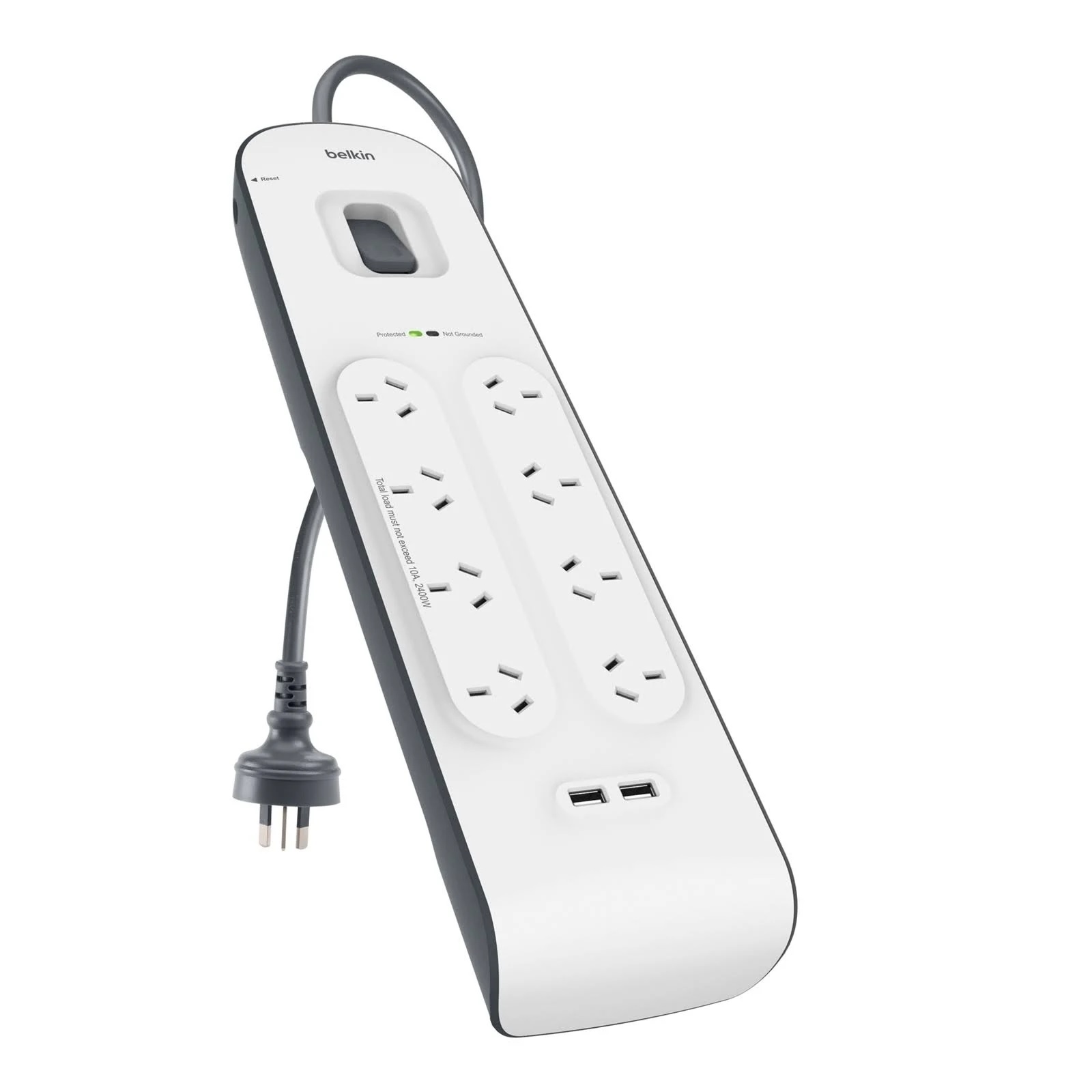 Belkin SurgePlus 8-Outlet Surge Protection Strip with 2 x 2.4A USB Charging Ports, 2M Power Cord, 900 Joules Surge Energy, White (BSV804au2M)