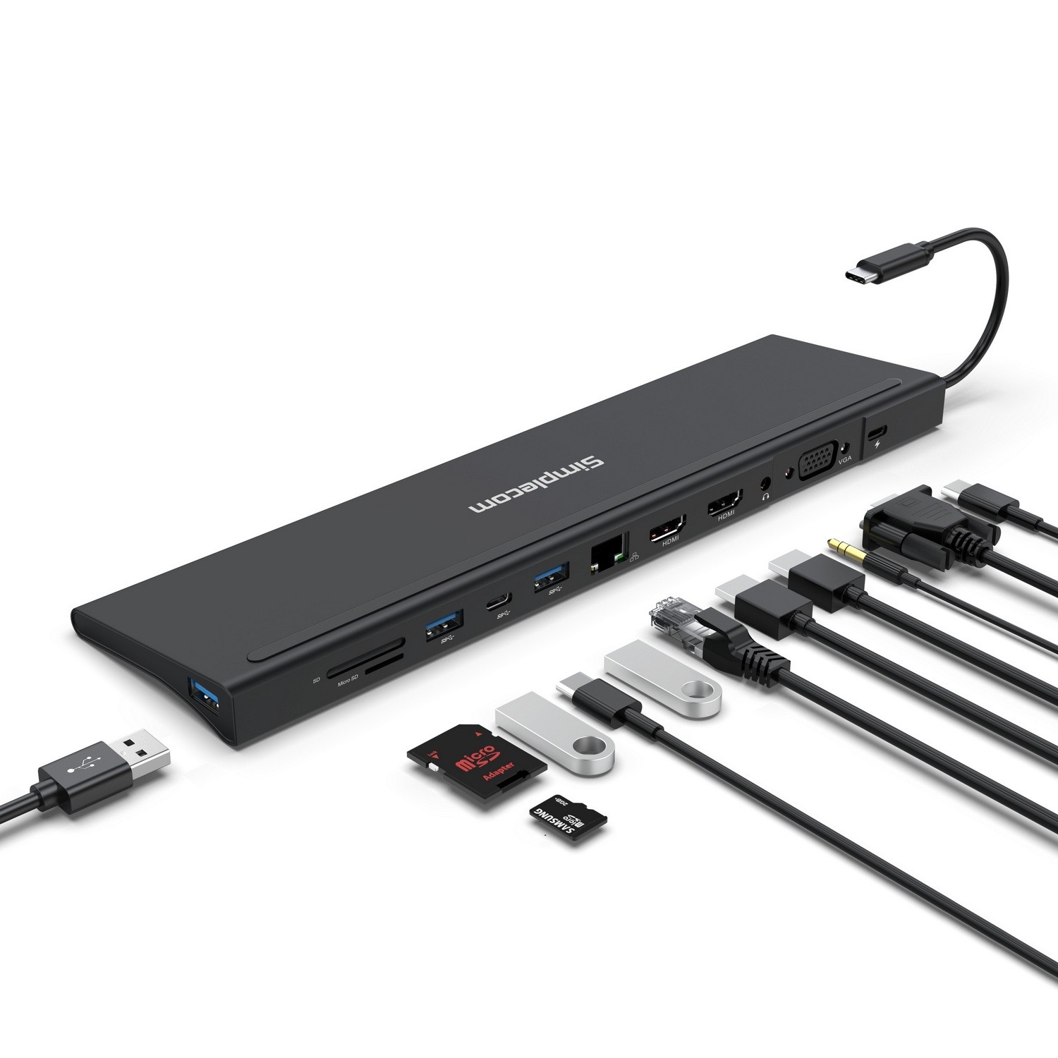 Simplecom CHN622 USB-C 12-in-1 Multiport Docking Station with Laptop Stand, Dual HDMI + VGA Triple Display, Gigabit Ethernet, 100W PD Charging