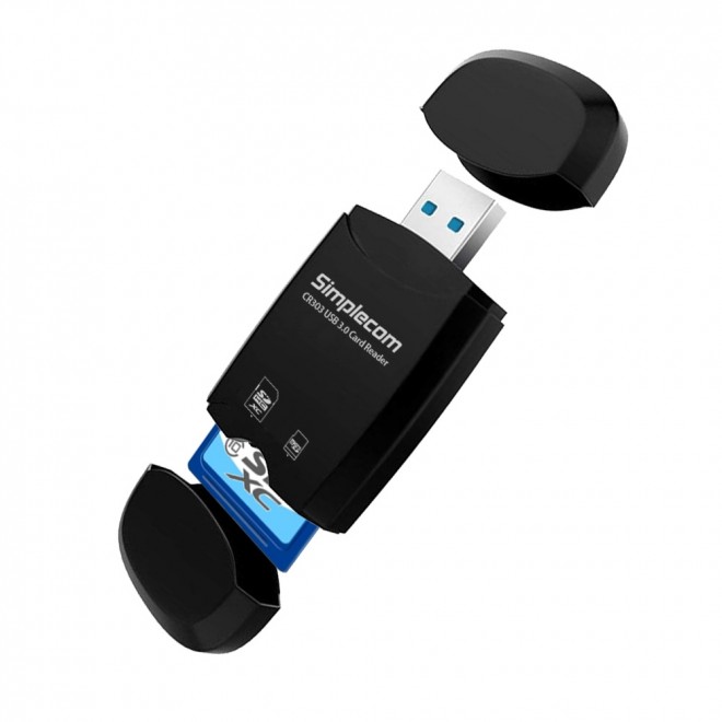 Simplecom CR303 2 Slot SuperSpeed USB 3.0 Card Reader with Dual Caps - High-Speed SD & microSD Reader for Windows & Mac