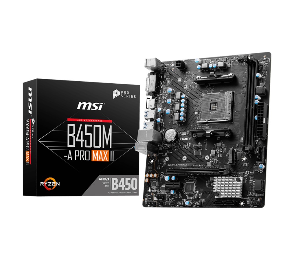 MSI B450M-A PRO MAX II AM4 Micro ATX Motherboard for AMD Ryzen with DDR4 4133MHz OC, PCIe 3.0 x16, M.2, 2.5G LAN, HDMI & DVI-D