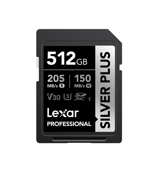 Lexar Professional SILVER PLUS 512GB SDXC UHS-I Memory Card – Up to 205MB/s Read & 150MB/s Write, V30 Rated for 4K Video Recording, Durable & Waterproof