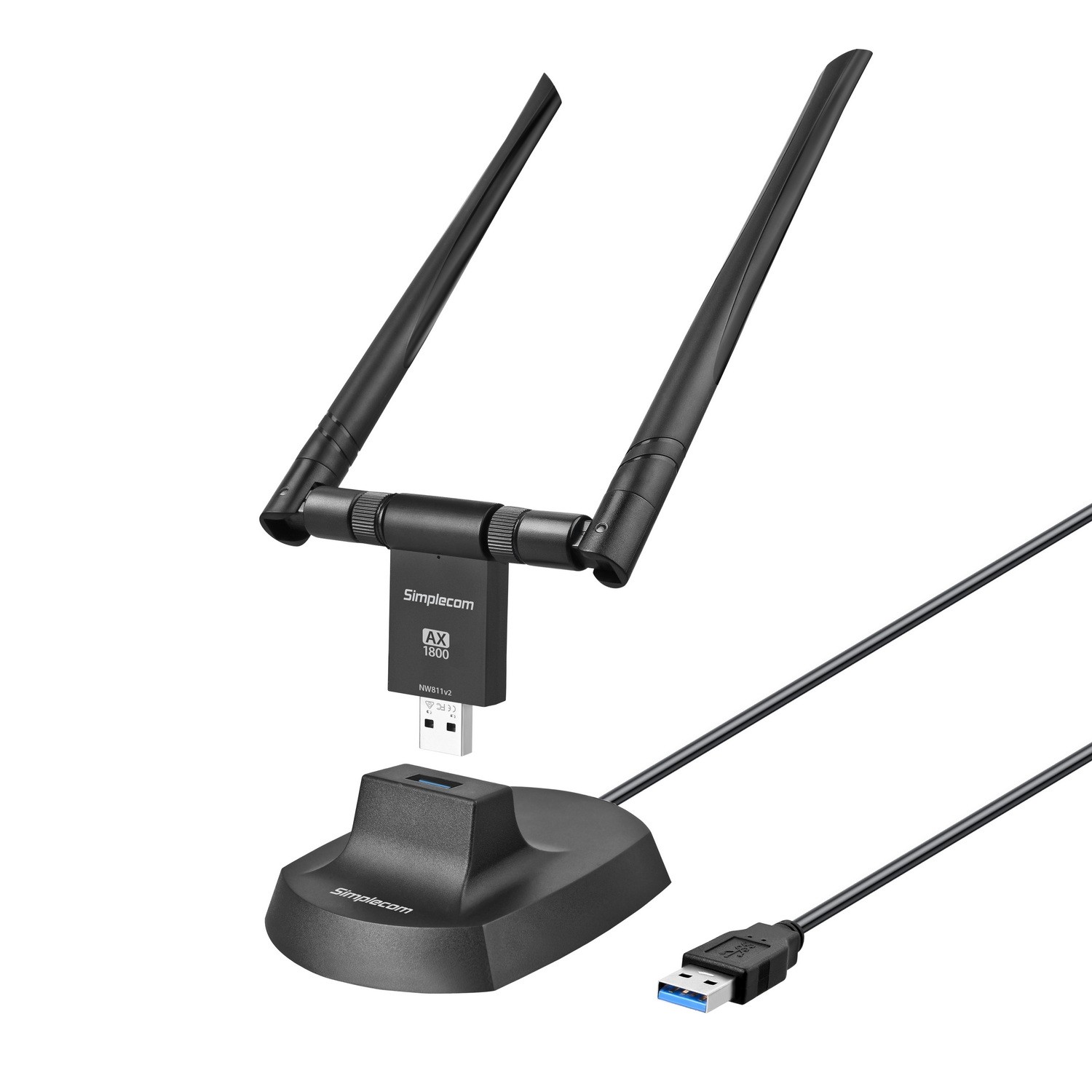 Simplecom NW811v2 AX1800 Dual Band WiFi 6 USB Adapter with 2x 5dBi High Gain Antennas USB 3.0 for Windows 10+
