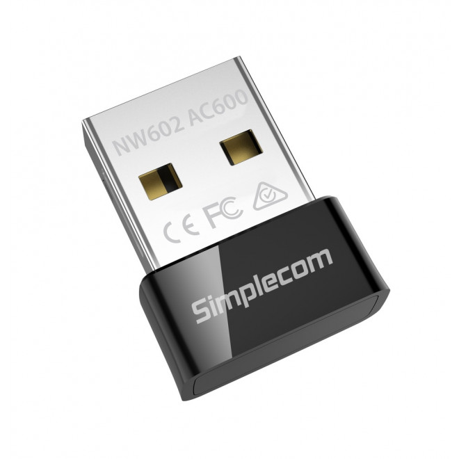 Simplecom NW602 AC600 Dual Band Nano USB WiFi Wireless Adapter - 802.11ac Dual-Band, USB 2.0, Up to 433Mbps on 5GHz