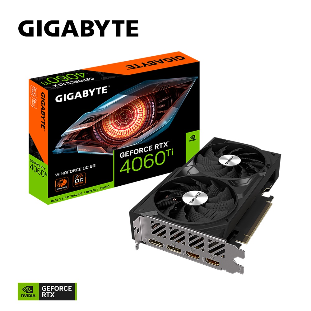 Gigabyte NVIDIA GeForce RTX 4060 Ti WINDFORCE OC 8GB GDDR6 2550MHz PCIe 4.0 Graphics Card with Dual HDMI 2.1a & DisplayPort 1.4a Outputs