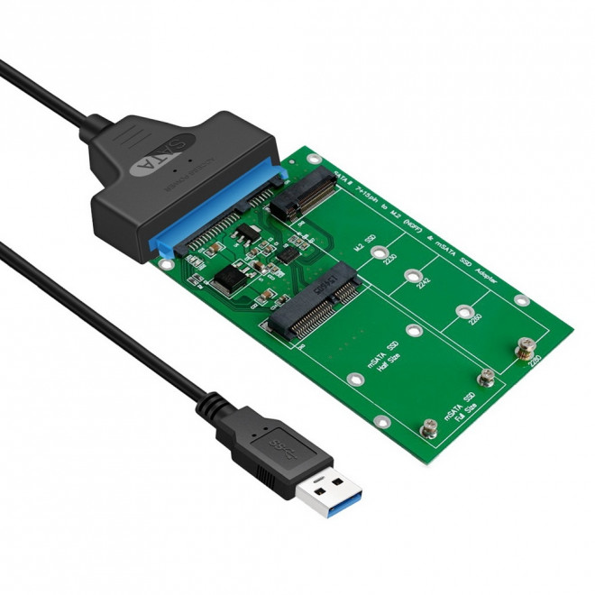 Simplecom SA221 USB 3.0 to mSATA & M.2 (B Key) SSD 2-in-1 Combo Adapter with SATA Interface, Supports 2230-2280 M.2 & Half/Full mSATA