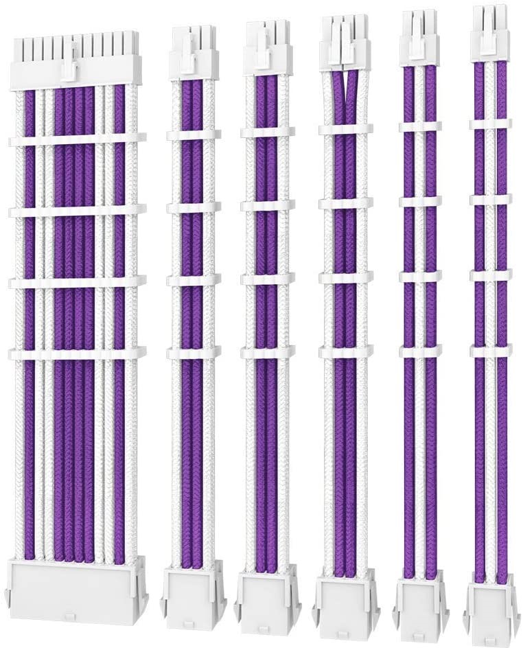 Antec Premium Sleeved Extension Cable Kit V2 - Purple/White | 24PIN ATX, 4+4 EPS, 8PIN PCI-E, 6PIN PCI-E, 300mm Length, 16 AWG, Multi-layer Braided