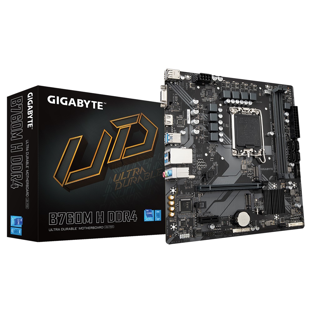 GIGABYTE B760M H DDR4 Micro ATX Motherboard LGA1700 for 12th/13th/14th Gen Intel Core, 2x DDR4 Slots up to 64GB, PCIe 4.0 x16, 2x M.2, 4x SATA 6Gb/s, USB 3.2, HDMI & D-Sub