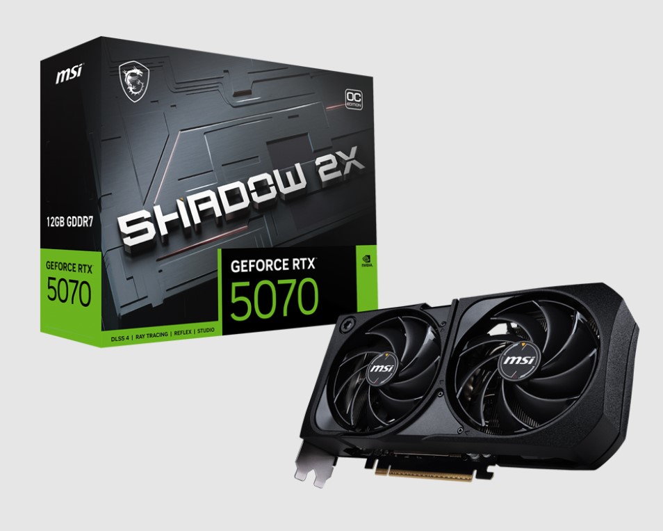 MSI GeForce RTX 5070 12GB SHADOW 2X OC GPU | 2542 MHz Boost, 6144 CUDA Cores, 12GB GDDR7, PCIe Gen 5, Dual Fan Cooling