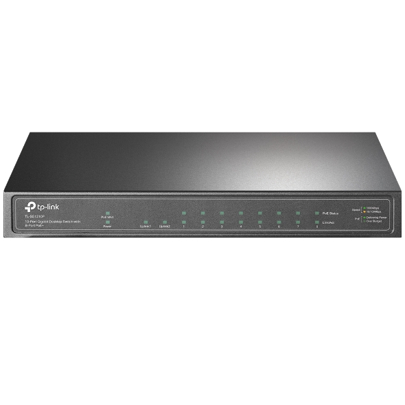 TP-Link TL-SG1210P 10-Port Gigabit Desktop Switch with 8-Port PoE+ 63W Power Budget, IGMP Snooping, 1 Gigabit SFP Slot, Fanless Metal Casing
