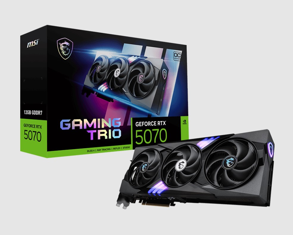 MSI GeForce RTX 5070 12G GAMING TRIO OC 12GB GDDR7 PCIe Gen 5 Graphics Card with TRI FROZR 4 Cooling & 2610 MHz Boost Clock