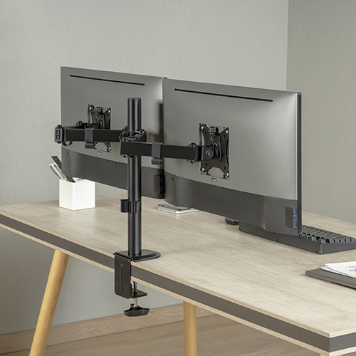 Brateck Dual-Monitor Steel Articulating Mount for 17"-32" Monitors up to 20KG | VESA 75x75 & 100x100 | Adjustable Desk Clamp & Grommet Mount (Black)