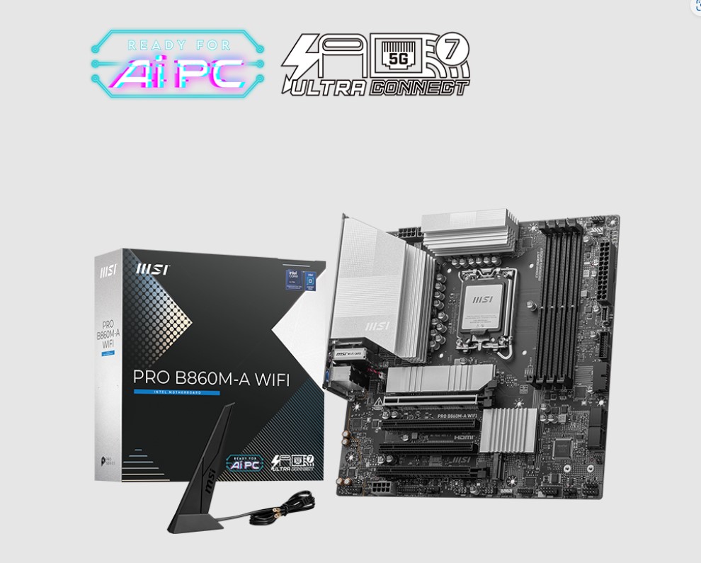 MSI PRO B860M-A WIFI Micro-ATX Motherboard LGA 1851 Intel B860 DDR5 256GB PCIe 5.0 x16 Wi-Fi 7 Thunderbolt 4 HDMI 4K