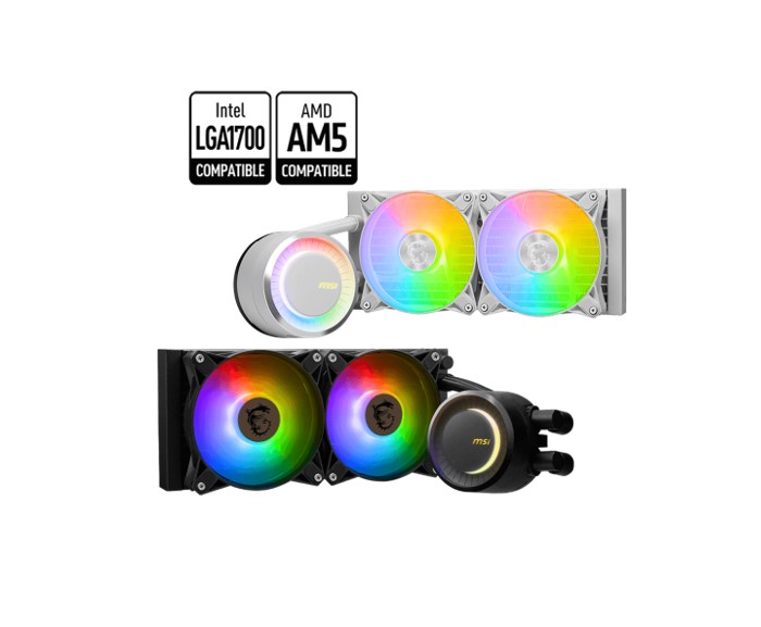 MSI MAG CORELIQUID E240 WHITE 240mm ARGB Liquid CPU Cooler Compatible with Intel LGA 1150/1151/1155/1156/1200/1700 & AMD AM4/AM5 Sockets