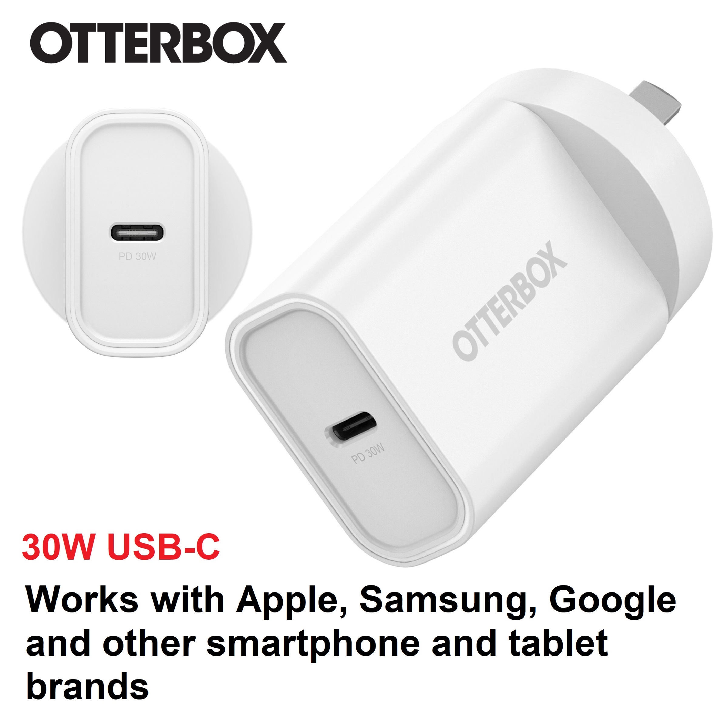 OtterBox 30W USB-C PD Fast Wall Charger - Compact, Durable, USB-IF Certified, Safe Smart Charging for Apple & More, White