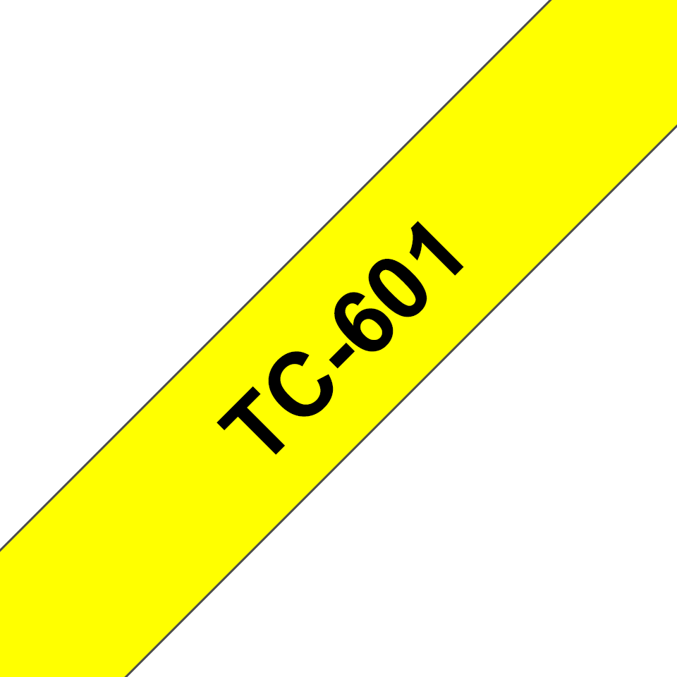 Brother TC-601 12mm Black on Yellow Laminated Labelling Tape Cassette, 7.7m Length, Compatible with Brother P-touch Machines