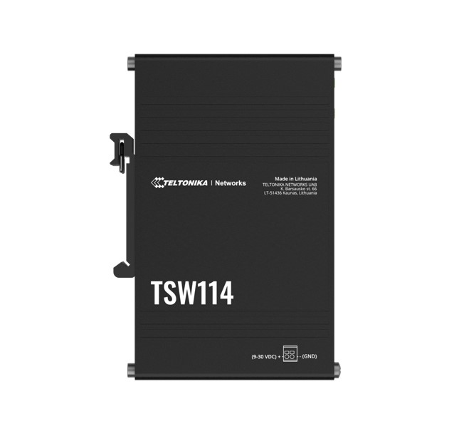 Teltonika TSW114 5-Port Gigabit DIN Rail Ethernet Switch with Rugged Aluminium Housing and Easy Mounting
