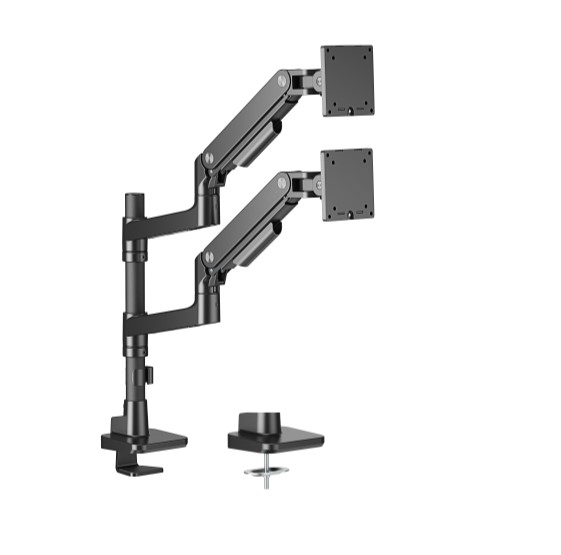 Brateck LDT81-C024P-B Heavy Duty Gas Spring Dual Monitor Arm - Pole Mounted, Fits 17"-49" Curved & Flat Monitors, Max 44 lbs, Cable Management, Black