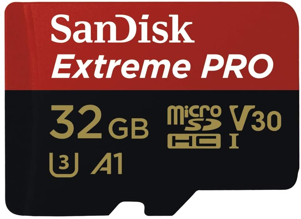 SanDisk Extreme Pro 32GB microSDHC UHS-I Card 100MB/s Read 90MB/s Write V30 U3 C10 with SD Adapter - 4K UHD, Durable Waterproof, Shockproof Memory Card