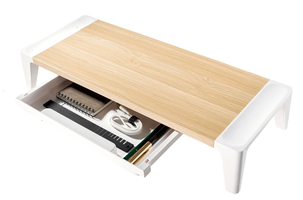mBeat activiva Eroglife White Oak Monitor Stand Riser with Storage Drawer - Ergonomic Laptop Riser, 20kg Capacity, MDF Construction