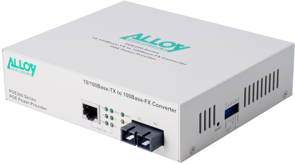 Alloy POE200SC.20 10/100Base-TX to 100Base-FX Singlemode Fibre Media Converter with PoE PSE Power over Ethernet, 20km Range