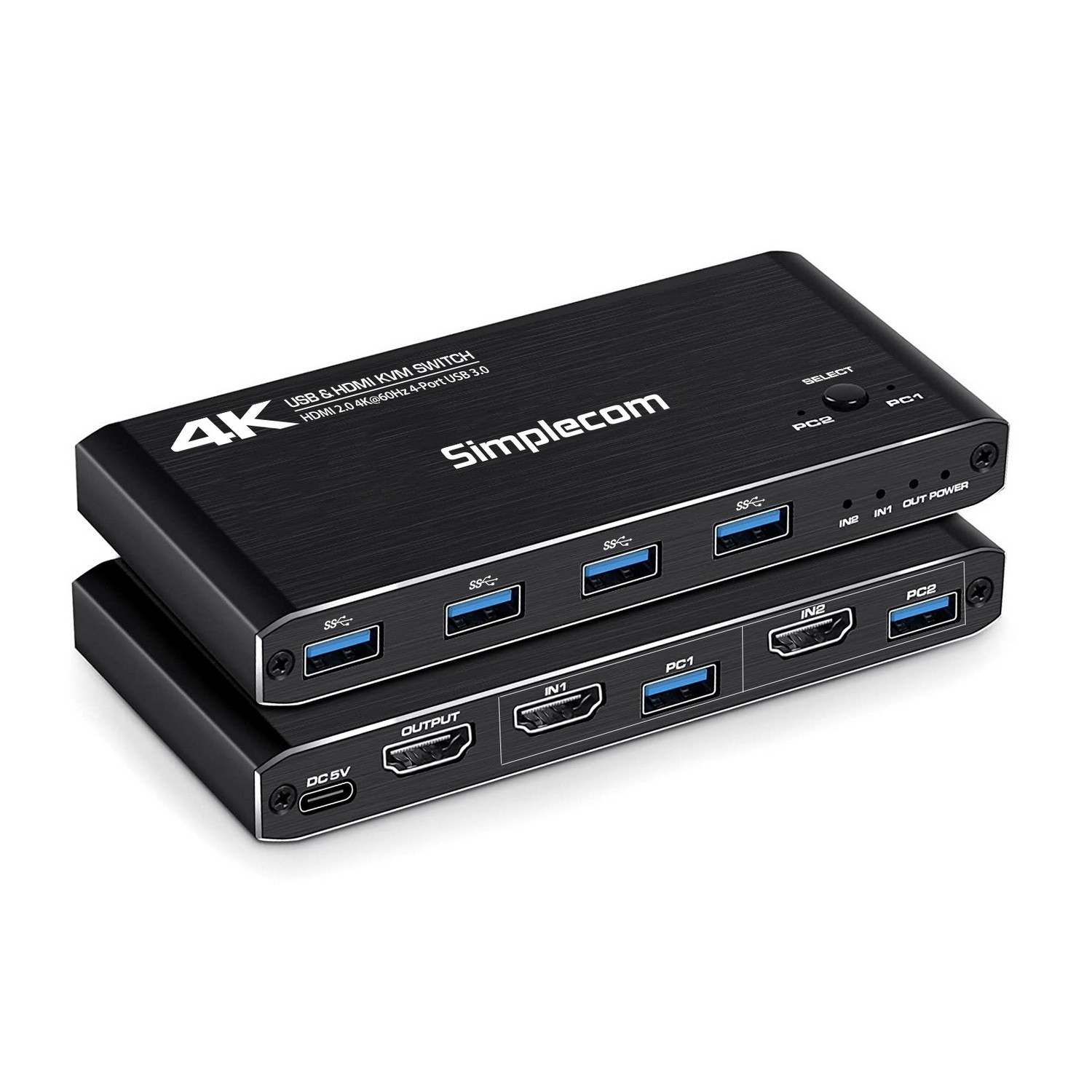 Simplecom KM420 2-Port HDMI KVM Switch with HDMI 2.0 4K@60Hz & 4-Port USB 3.0 Hub - 5Gbps SuperSpeed, Plug & Play