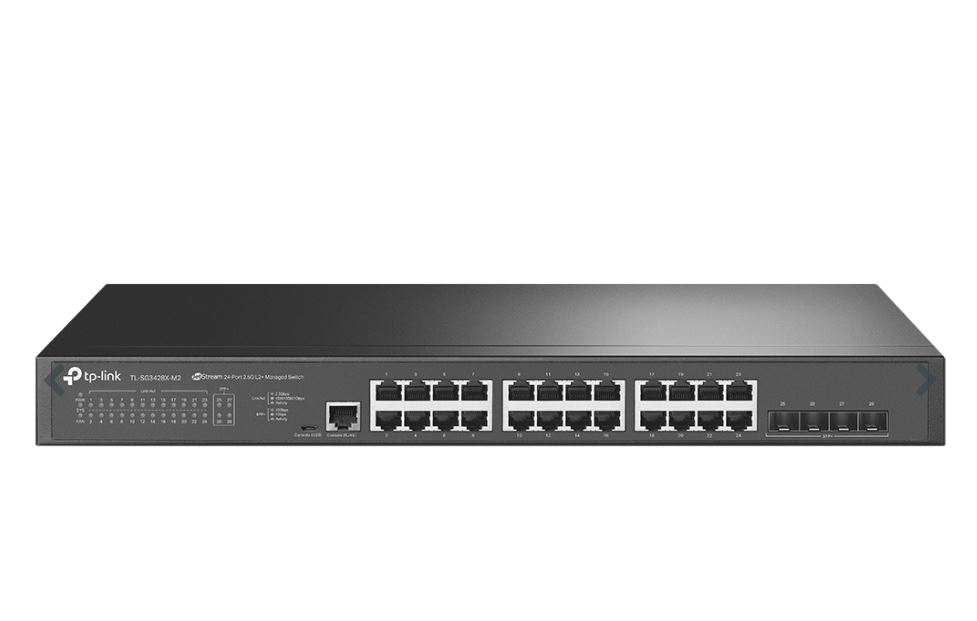 TP-Link SG3428X-M2 Omada 24-Port 2.5GBASE-T L2+ Managed Switch with 4 10GE SFP+ Slots, Omada SDN Integration, Static Routing, OAM & DDM