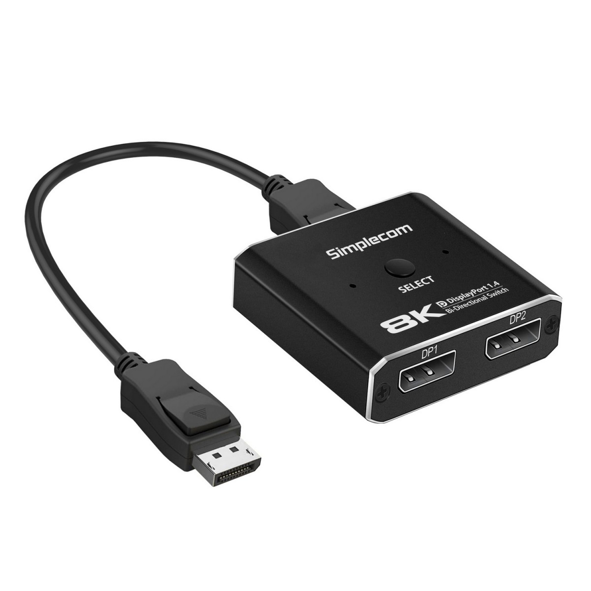 Simplecom CM202 Bi-Directional 2 Way DisplayPort Switch DP 1.4 Supports 8K@30Hz HDR USB-C Powered Compact