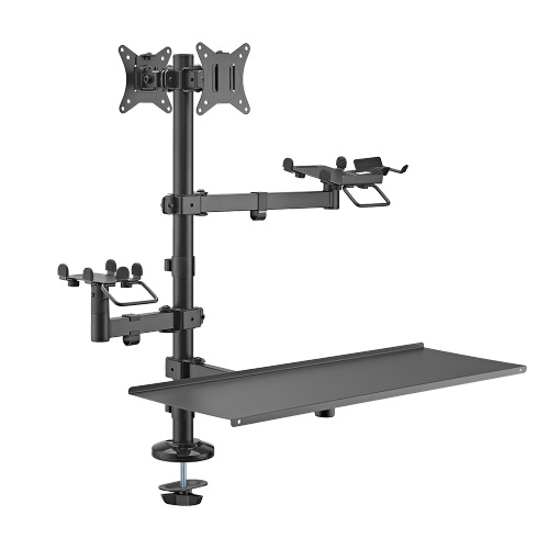 Brateck POS Mounting Solution for Dual Screens with Keyboard Tray, Fits 17"-32" Screens, 9kg Weight Capacity per Screen, Grommet Mount