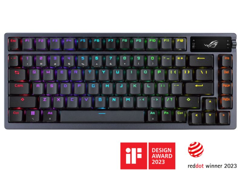 ASUS ROG Azoth NX Snow Switch 75% Compact Mechanical Gaming Keyboard with OLED Display, Hot-Swappable Switches, Tri-Mode Wireless, & PBT Keycaps