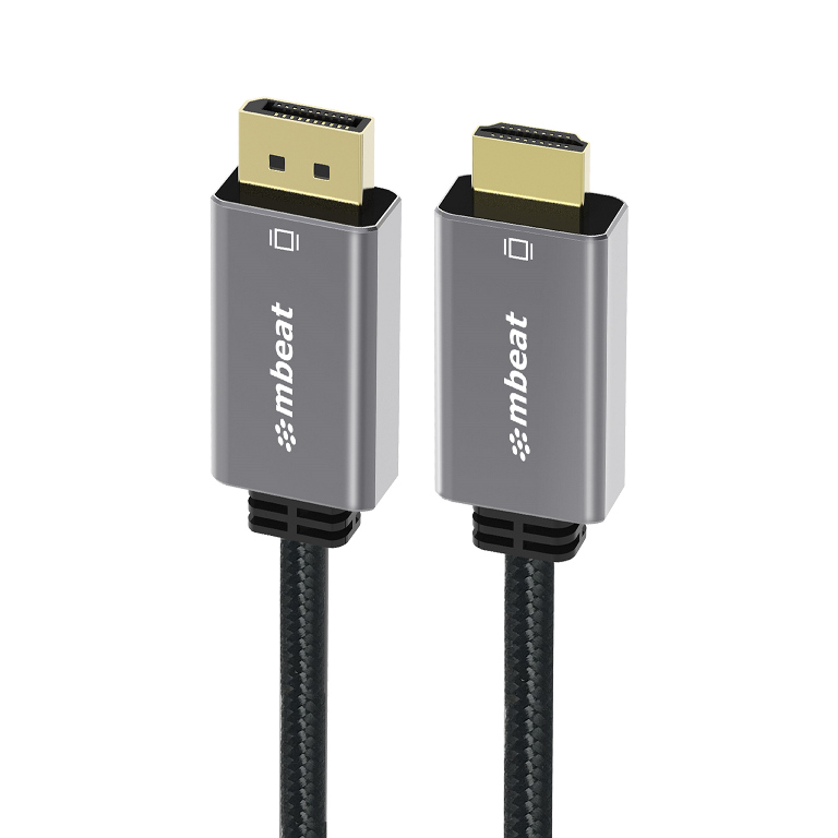 mbeat Tough Link 1.8m 4K@60Hz DisplayPort to HDMI Cable – Gold Plated, Aluminium, Nylon Braided, HDMI 2.0, DisplayPort 1.2