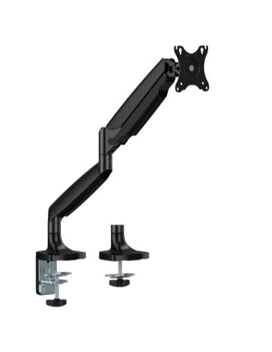 Brateck LDT82-C012 Heavy-Duty Single Screen Gas Spring Monitor Arm for 17"-45" Monitors, Matte Black, VESA 75x75/100x100, Adjustable Tilt, Swivel & Rotation
