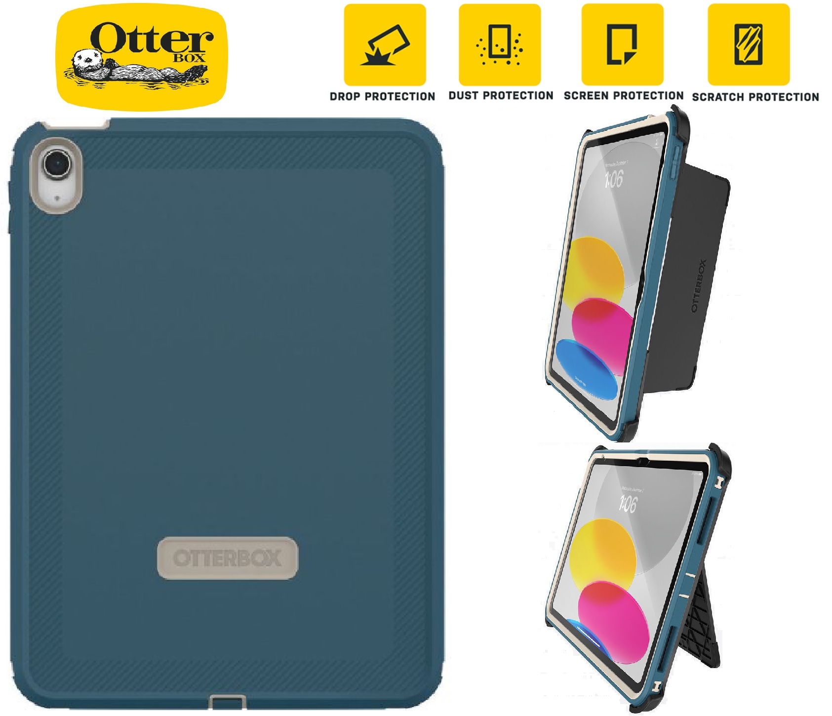 OtterBox Defender Series Case for Apple iPad 11-inch (11th Gen, A16) & 10.9-inch (10th Gen) — Baja Beach Blue (77-90081)