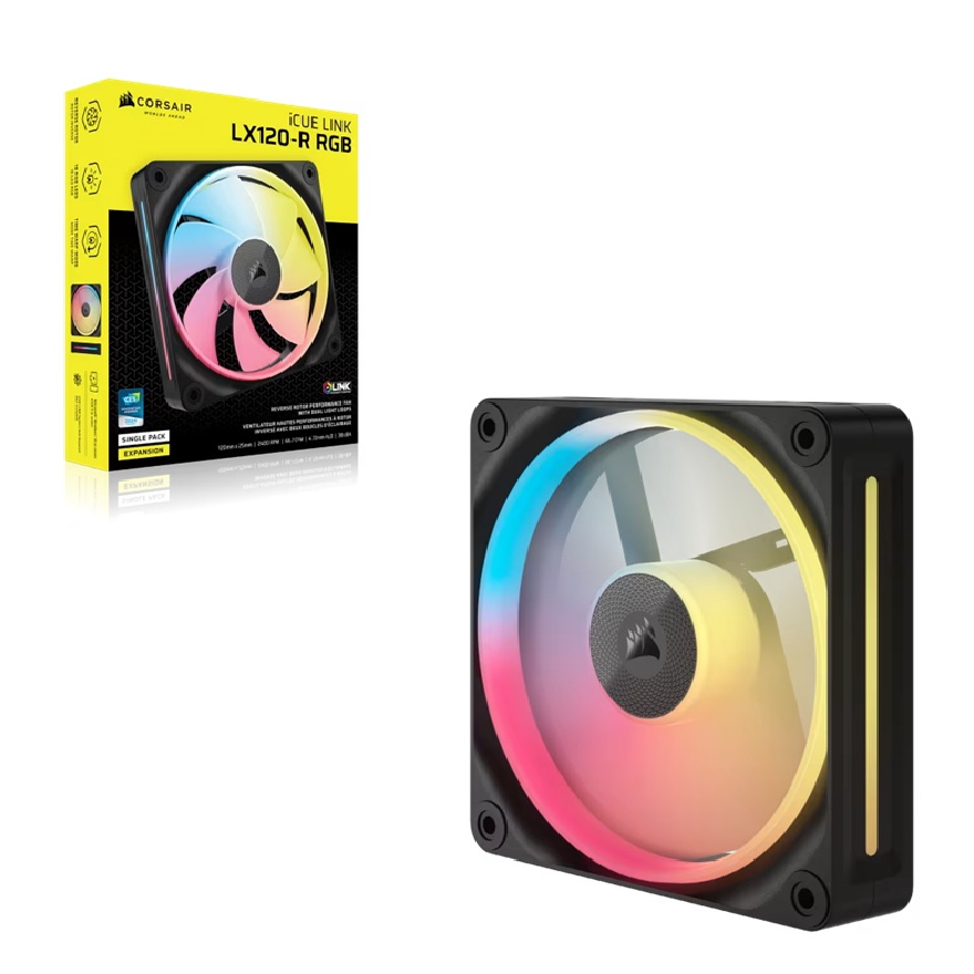 Corsair iCUE LINK LX120-R RGB 120mm PWM Reverse Fan – High-Airflow, Dual RGB LEDs, Magnetic Dome Bearing, 66.7 CFM, 2400 RPM, Black