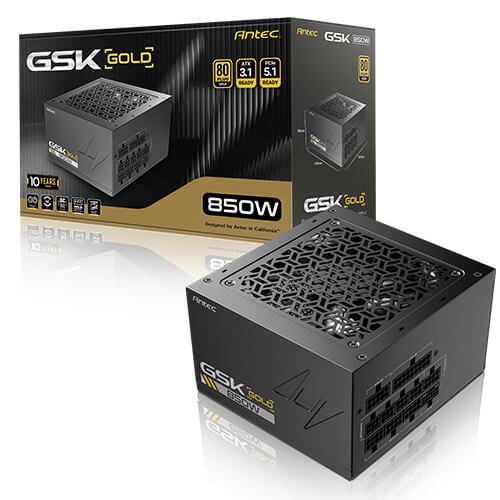Antec GSK850 V2 850W 80+ Gold Fully Modular ATX 3.1 PSU with PCIe 5.1 12VHPWR & 120mm Silent Fan, 7-Year Warranty