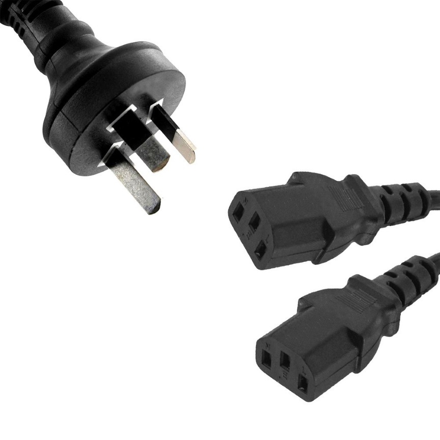 8ware 3m 10A Y Split Power Cable AU/NZ 3-Pin Male to 2x IEC C13 Female Sockets for PC & Monitor