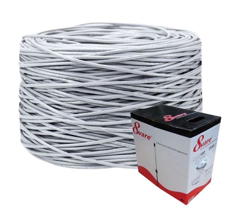 8ware CAT6 UTP Ethernet Cable 305m Roll - 24AWG Stranded Copper, 250MHz, Grey/White PVC Jacket for High-Speed LAN Networks