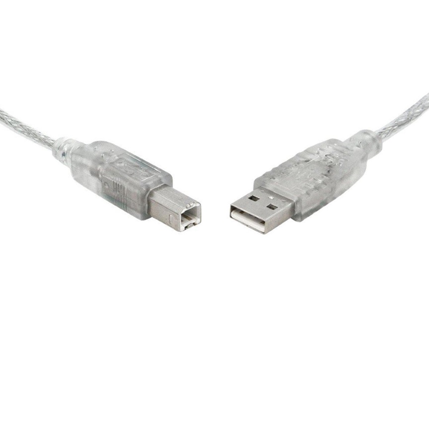 8Ware USB 2.0 Printer Cable 0.5m - USB A to USB B Male-to-Male, Transparent Metal Sheath, Compatible with HP Canon Dell Brother Epson Xerox