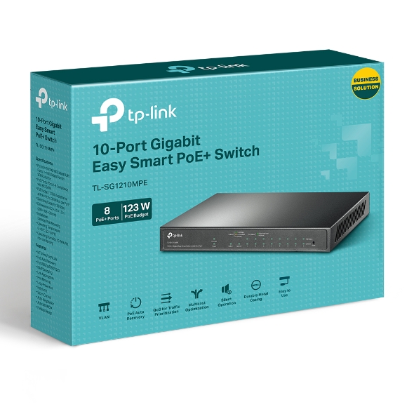 TP-Link TL-SG1210MPE 10-Port Gigabit Easy Smart Switch with 8-Port PoE+ and Combo Gigabit SFP/RJ45 Port, 123W PoE Budget, Fanless Design