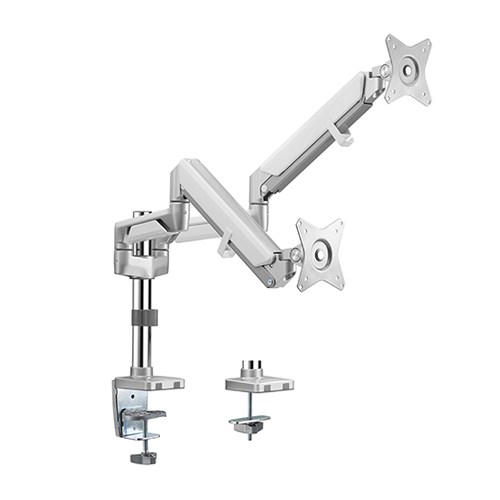 Brateck Dual Monitor Arm LS - Gas Spring Aluminum Mount for 17"-32" Curved Screens, VESA 75x75/100x100, Supports Up to 9kg per Monitor, Gloss Grey