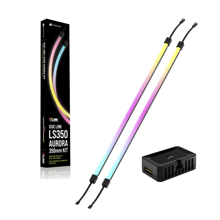 Corsair iCUE LINK LS350 Aurora RGB Light Strips 350mm Kit – Magnetic Mount, Diffused Addressable RGB LEDs, Black