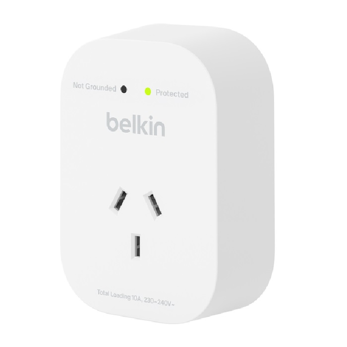 Belkin SurgePro 1-Outlet Surge Protector White SRA010AU - 1800 Joules Surge Protection, RCM Certified, $30,000 CEW, Compact Design