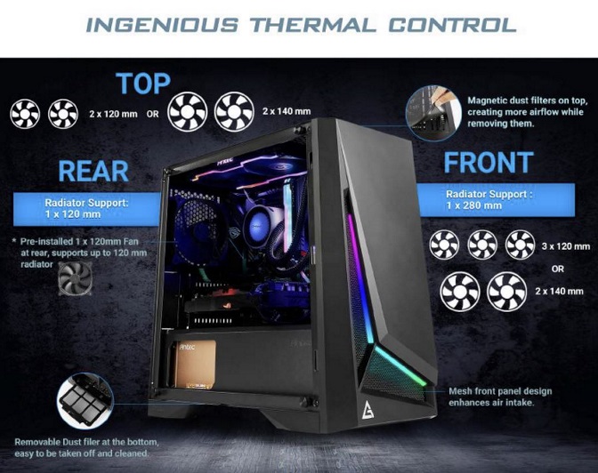 Antec DP301M Micro-ATX Gaming Case with ARGB Front LED, Tempered Glass, Supports up to 6x 120mm Fans, 360mm GPU, 160mm CPU Cooler, 170mm PSU