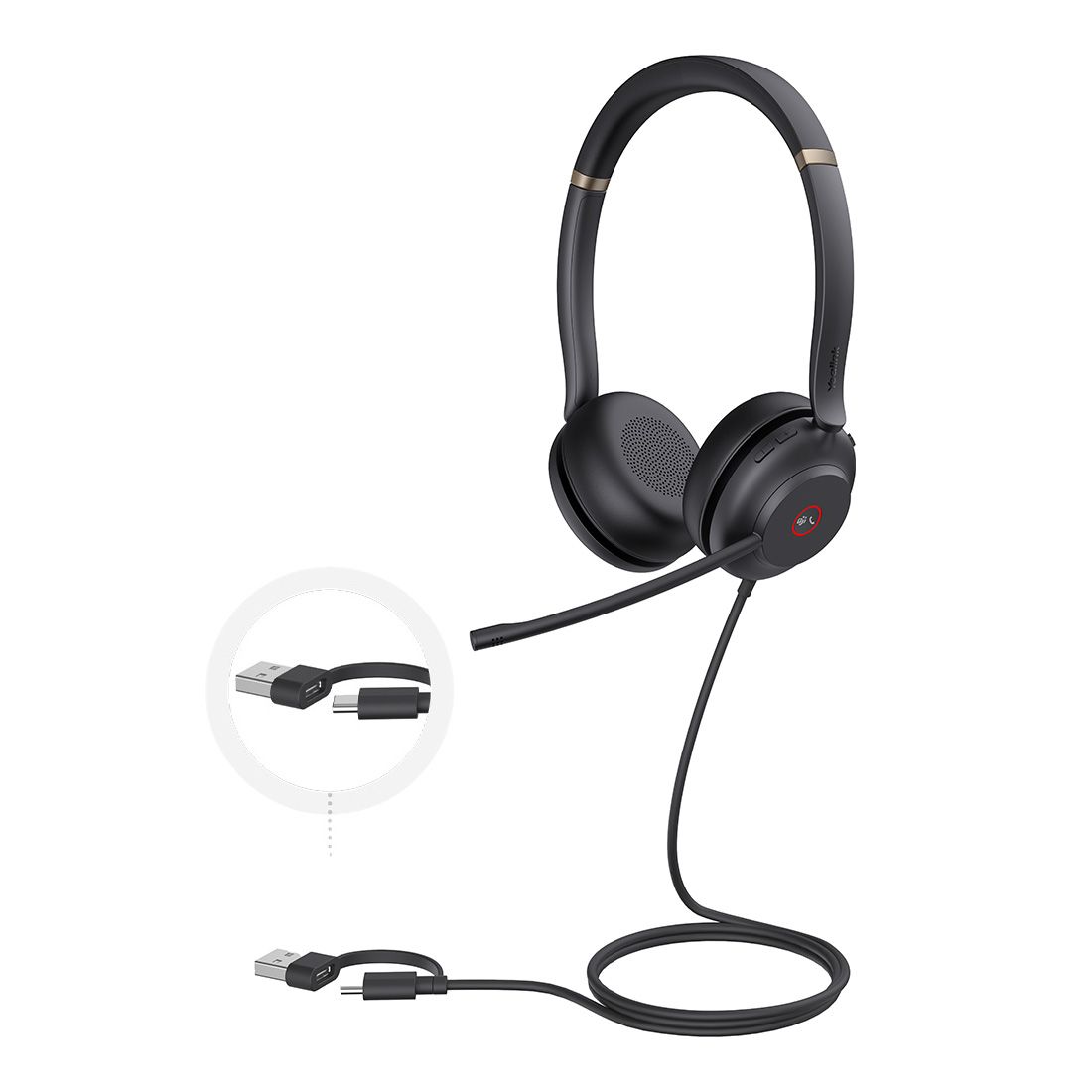 Yealink UH37 Dual Microsoft Teams Certified USB Wired Headset with Dual Noise-Cancelling Microphones & USB-C to USB-A Adapter