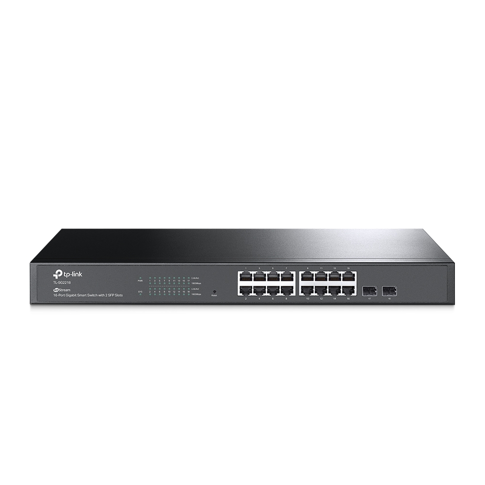 TP-Link SG2218 JetStream 16-Port Gigabit Smart Switch with 2 SFP Slots, Omada SDN, L2/L3 QoS, Static Routing, Rack Mountable