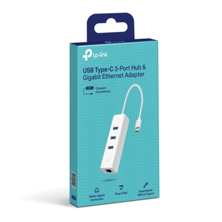 TP-Link UE330C USB 3.0 Type-C to Gigabit Ethernet Adapter with 3-Port USB 3.0 Hub, SuperSpeed 5Gbps & 1000Mbps Wired Network