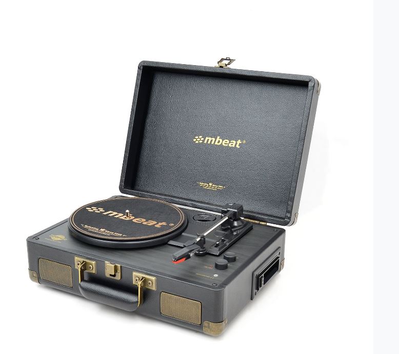 mbeat Uptown Retro Bluetooth 3-in-1 Audio Turntable & Cassette Player with Bluetooth Streaming, 33/45 RPM Vinyl & RCA Output