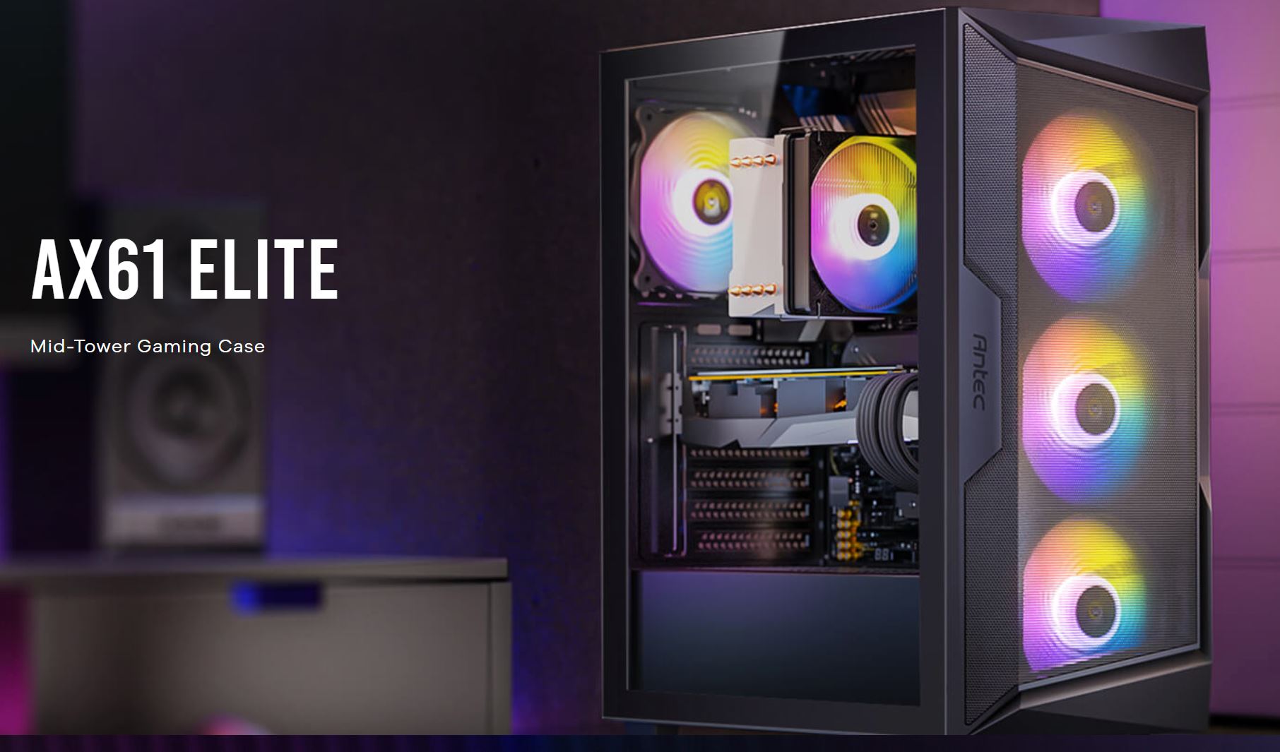 Antec AX61 Elite Mid-Tower ATX Gaming Case with 4x 120mm ARGB Fans, High Airflow Mesh, 360mm Front Radiator Support, 320mm GPU Clearance