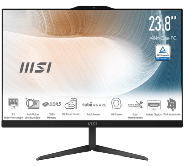 MSI Modern AM242P 23.8" FHD IPS AIO PC with Intel Core i7 150U, 16GB DDR5, 1TB NVMe SSD, WiFi 6, Webcam, Height Adjustable Stand, Windows 11 Pro